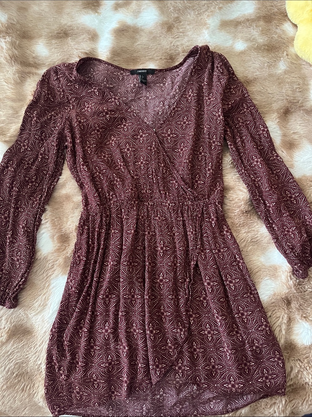 Forever 21 Burgundy Long-Sleeve Wrap-Style Dress